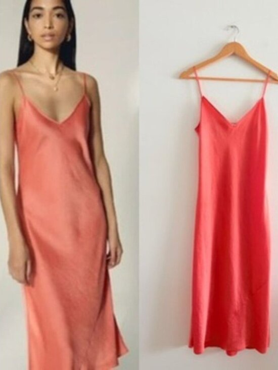 Aritzia Dresses & Skirts - Aritzia Wilfred Only Satin Midi Slip Dress Coral Pink Size Medium